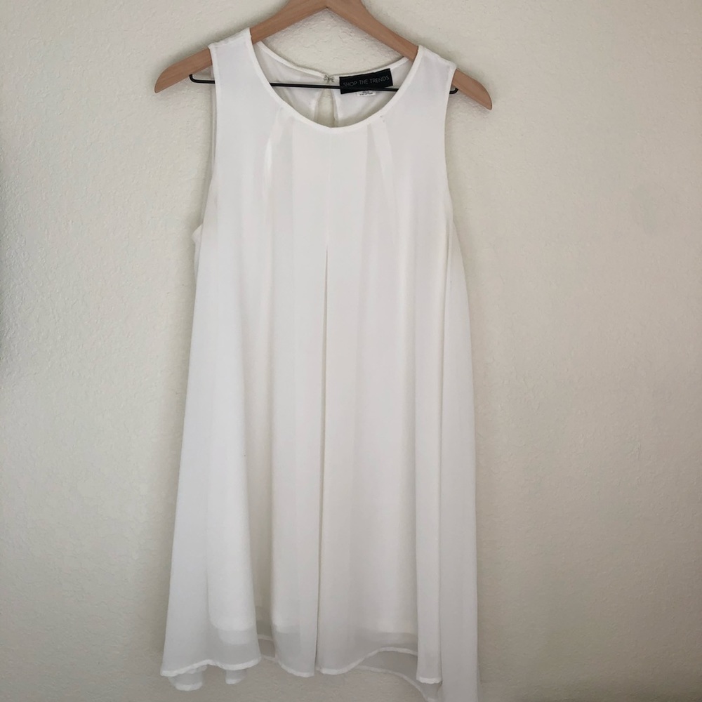 White Trapeze Swing Dress High Neck
